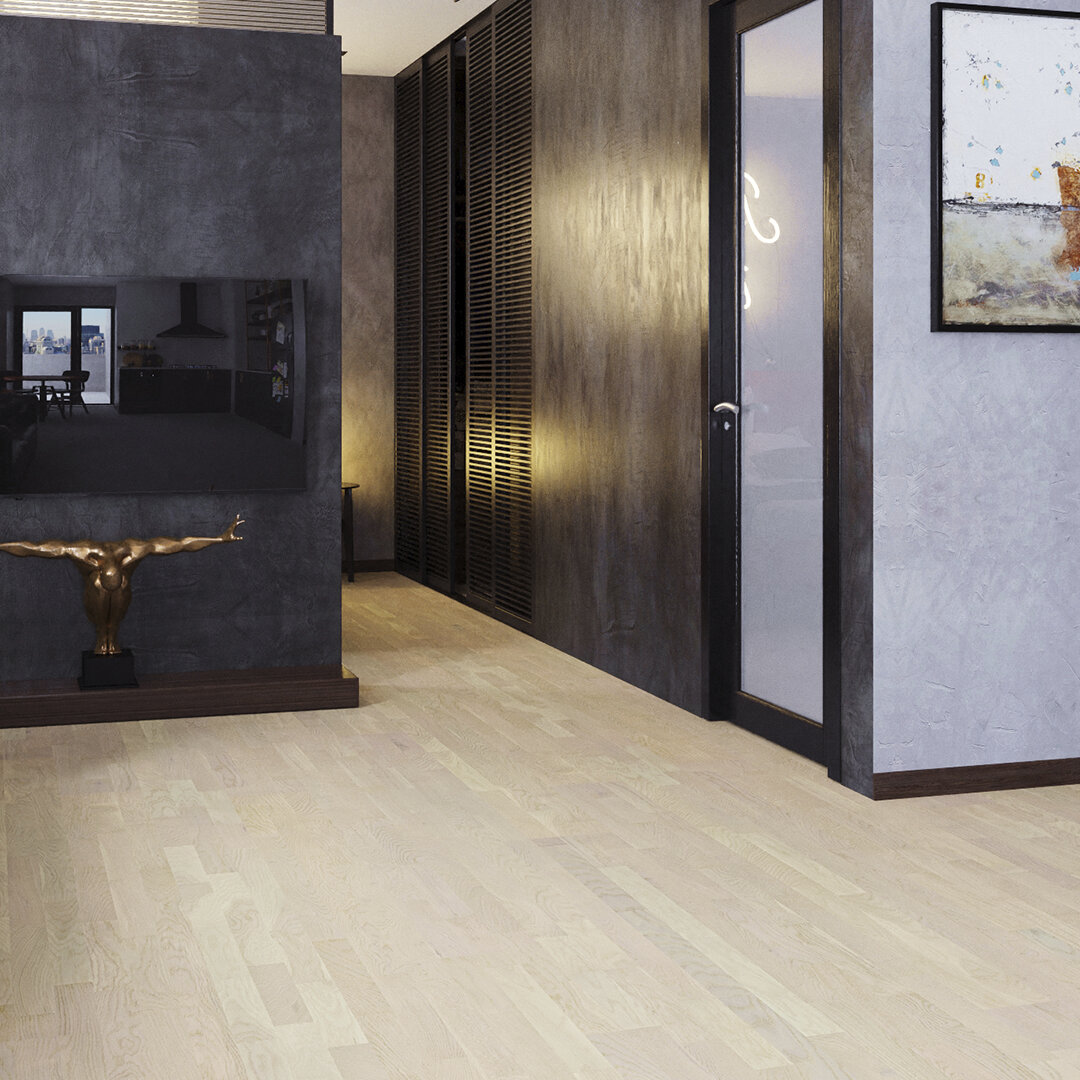 Listat Vaalea lattia ja tummat lattialistat.